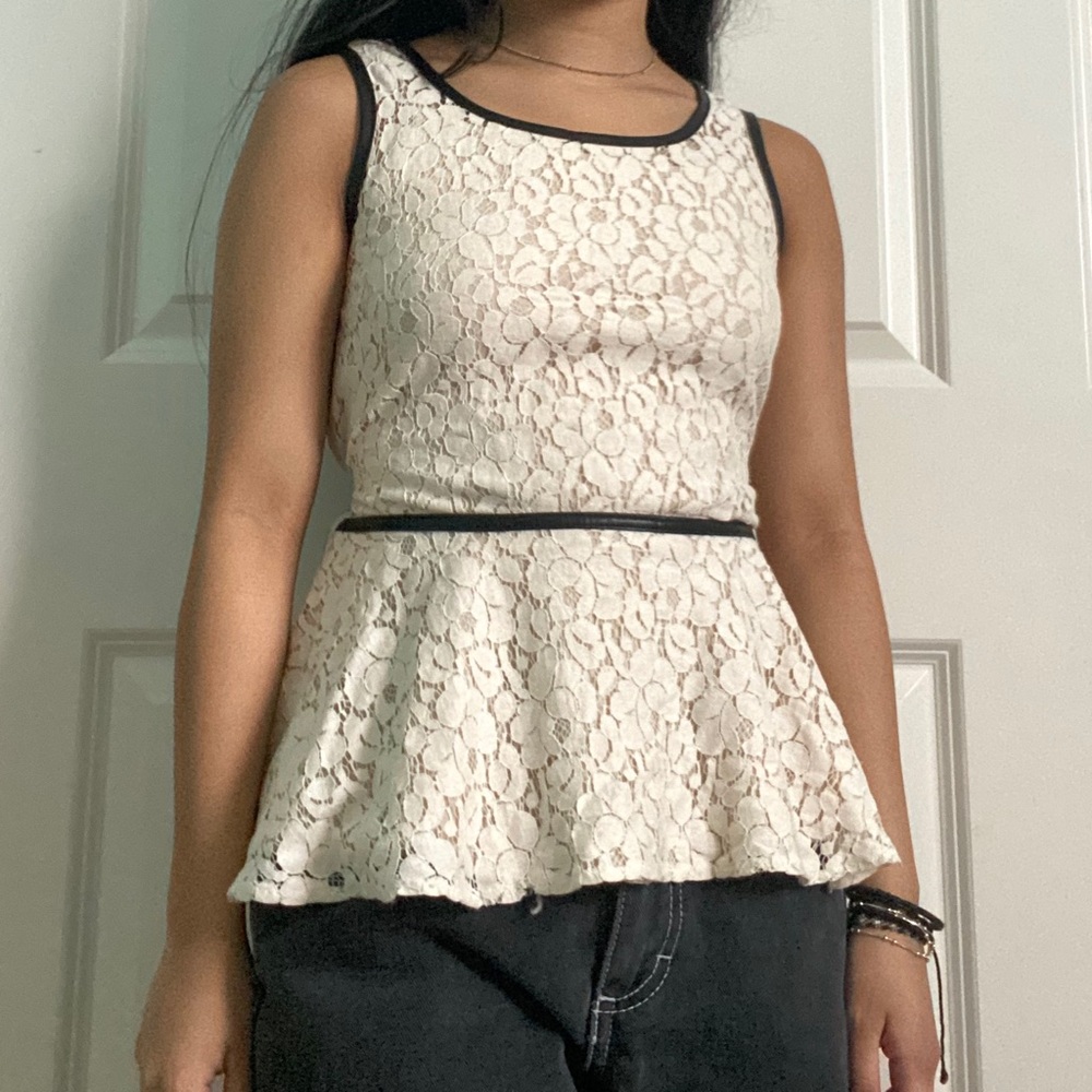 Black and white lace peplum top